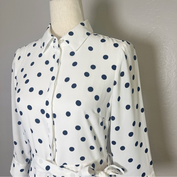 •HOBBS London• Leona Spot Print‎ Midi Shirt Dress in White & Black Size 2 - Picture 4 of 15